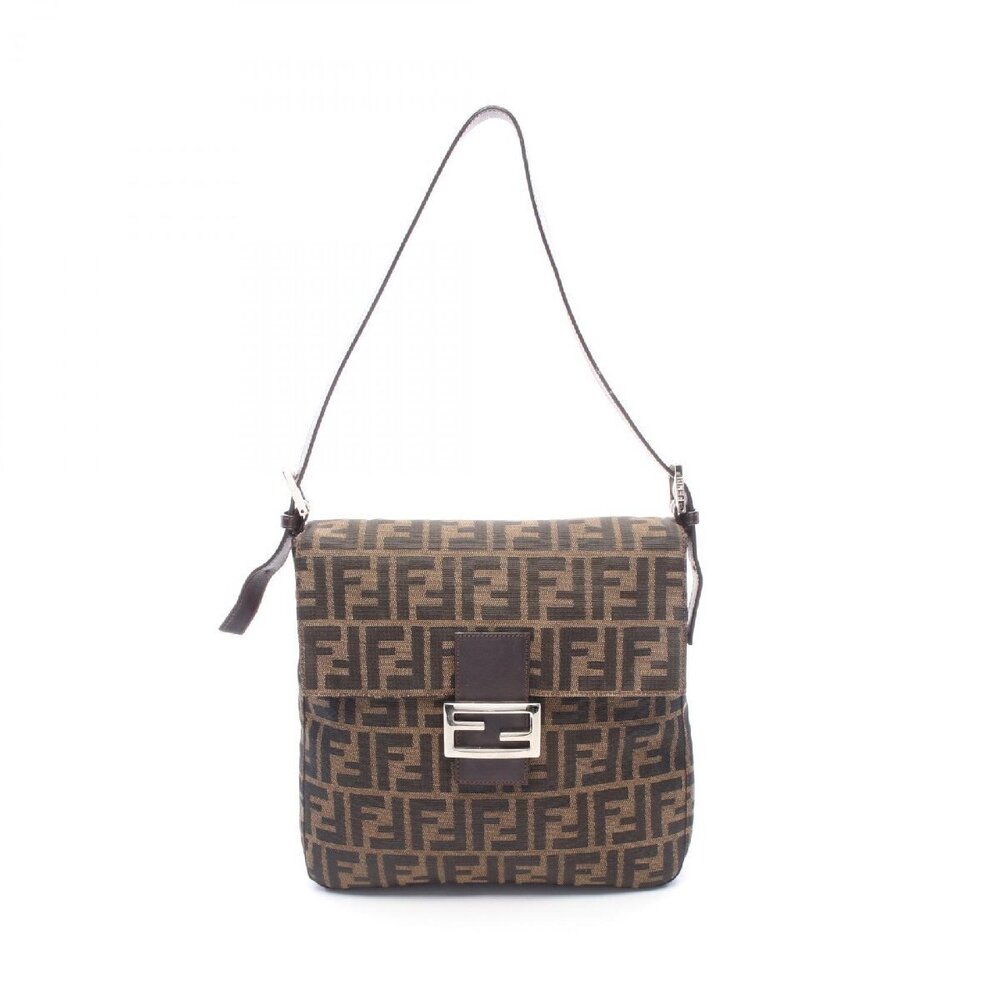 Fendi Zucca Canvas Shoulder Bag Leather